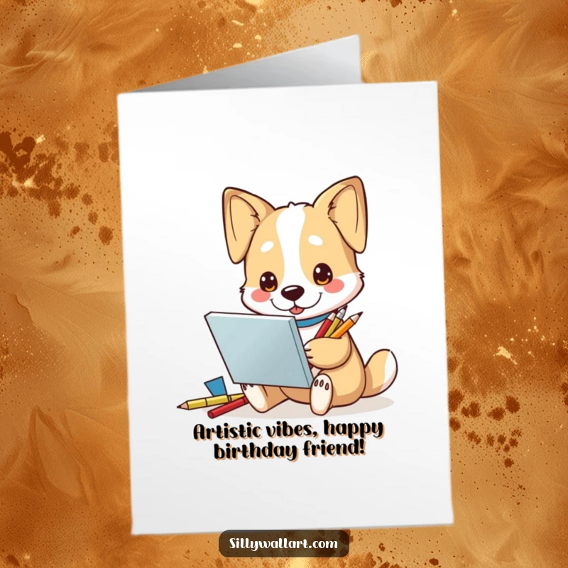 Funny Free Printable Dog Artist Birthday Card: Inspired pup sketching creatively, ready for a birthday celebration.