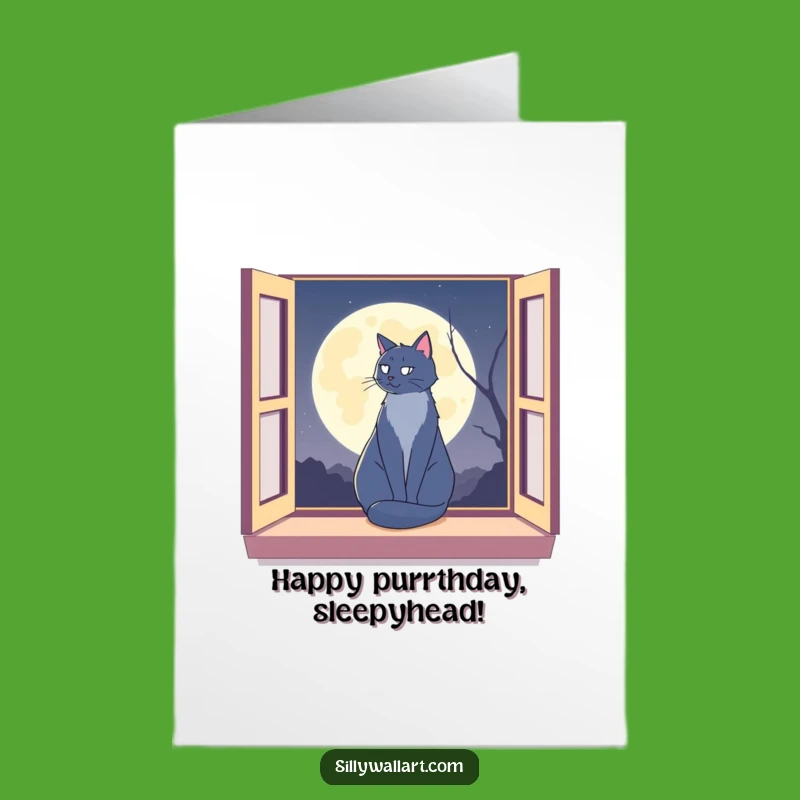 Free Printable Birthday Card: Moonlit Cat's Wish Downloadable Gift