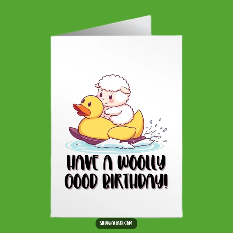 Free Printable Birthday Card: Sheep Waterskiing on Duck - Funny Downloadable Gift