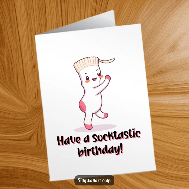 Funny Free Printable Birthday Card: A lone sock enthusiastically dancing a tango with a white dryer sheet.