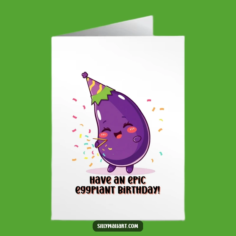 Free Printable Funny Birthday Card: Eggplant Party Popper - DIY Downloadable Gift