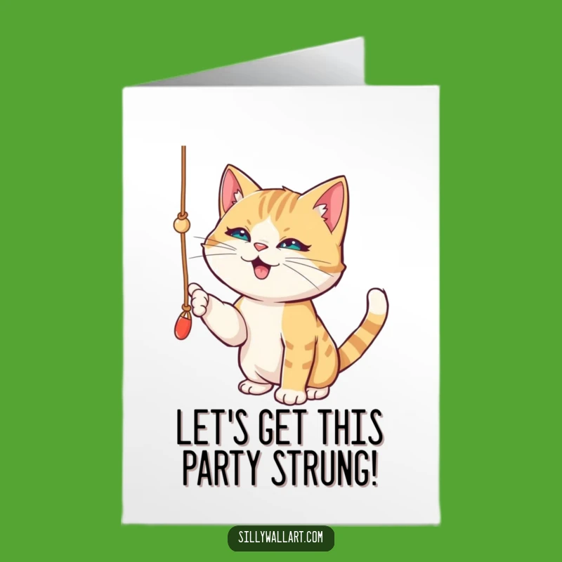 Free Printable Birthday Card: Playful Cat String Fun, Funny Downloadable Gift for Joyful Celebrations