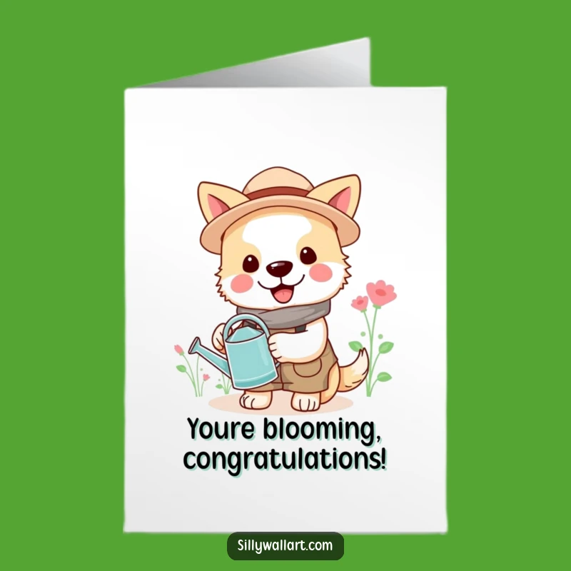 Free Printable Congrats Card: Gardening Dog, Blooming Downloadable Gift