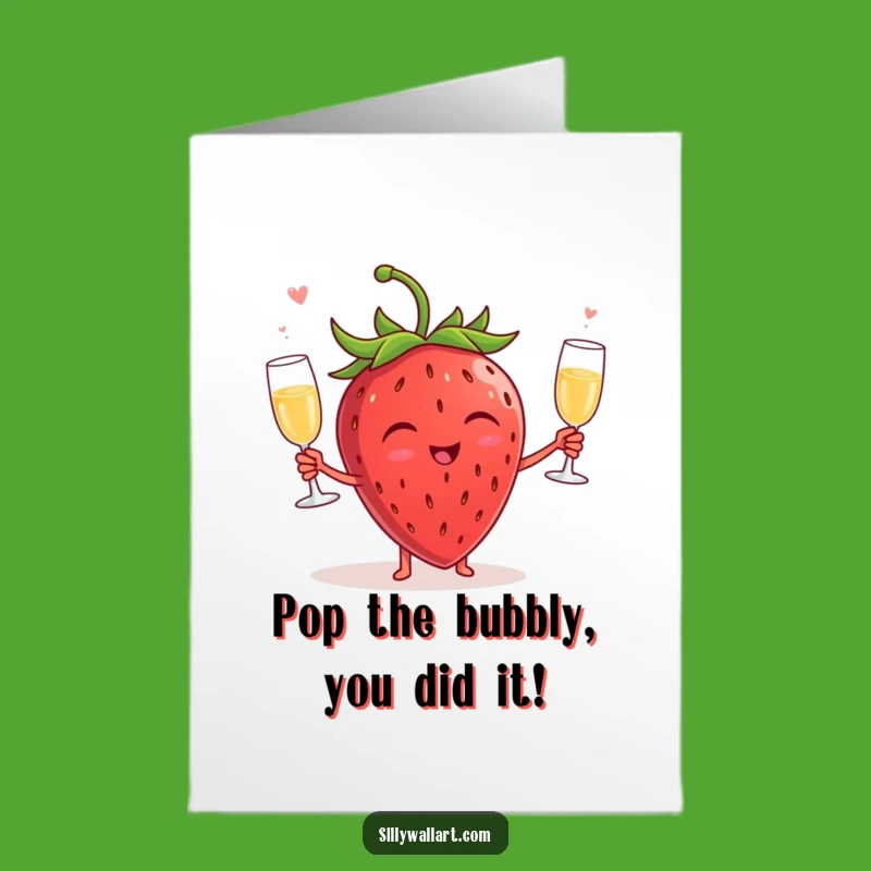 Free Printable Congrats Card: Juggling Strawberry Cheers, Funny Downloadable Celebration Gift