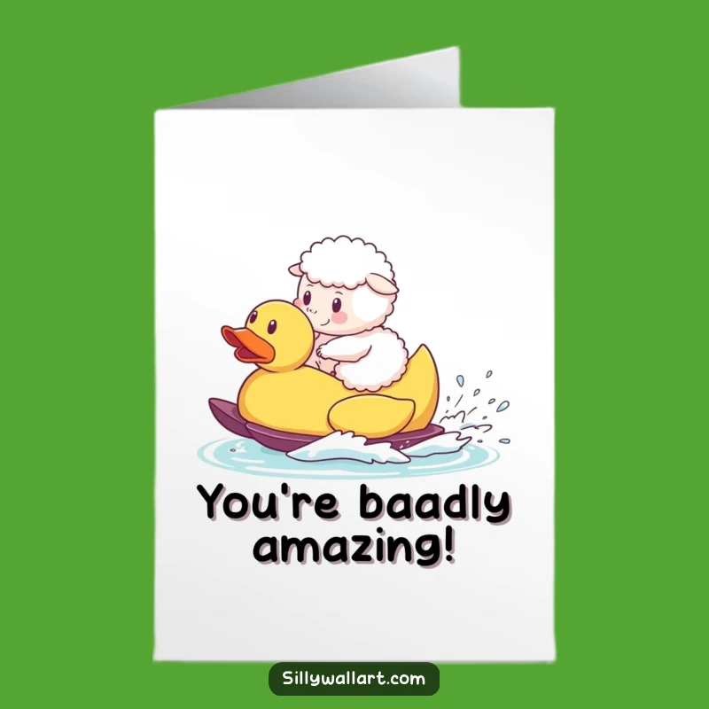 Free Printable Congrats Card: Sheep Waterskiing Duck - Quirky Downloadable Achievement Gift