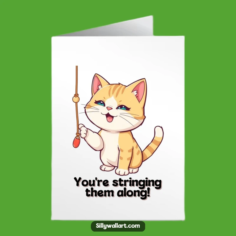 Free Printable Congrats Card: Playful Cat String Game, Funny Downloadable Gift for Wins
