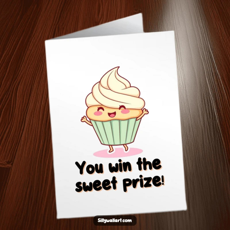 Funny Free Printable Congratulation Card: A happy cupcake doing a lively dance, celebrating a fantastic accomplishment.