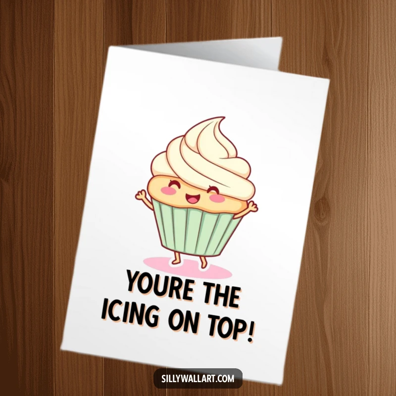 Funny Free Printable Thank You Card: A happy cupcake doing a delightful dance, conveying heartfelt thanks.