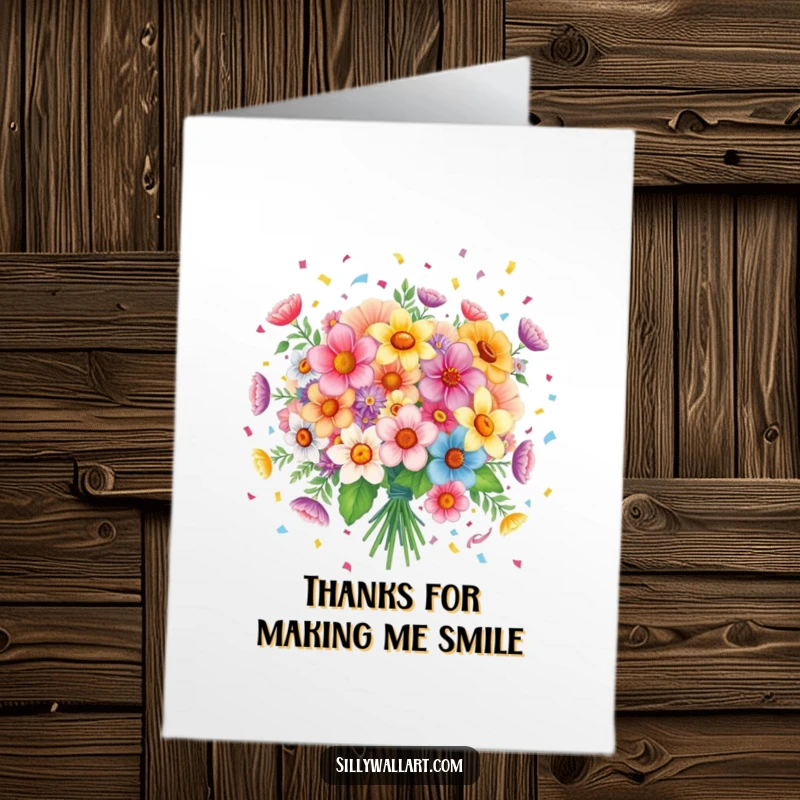Funny Free Printable Thank You Card: A joyful bouquet of flowers happily spreading confetti to show appreciation.