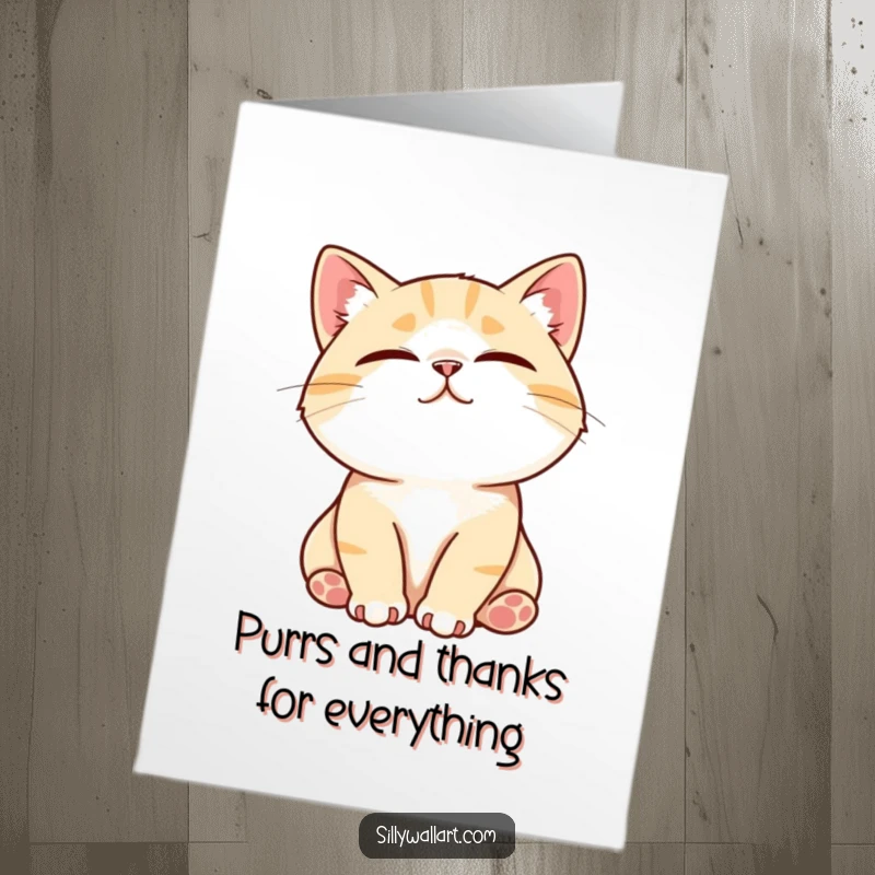 Funny Free Printable Thank You Card: A blissful cat is purring loudly and contentedly while being stroked by a hand.