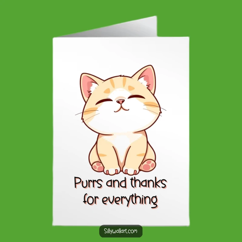 Free Printable Thank You Card: Contented Purring Cat, Funny Downloadable Gift for Appreciation
