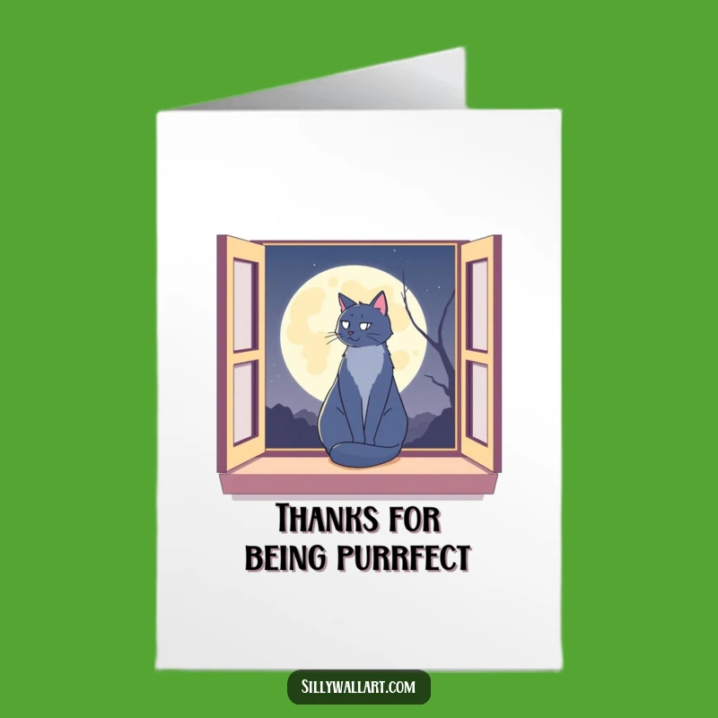 Free Printable Thank You Card: Moonlit Cat's Quiet Thanks Downloadable Gift
