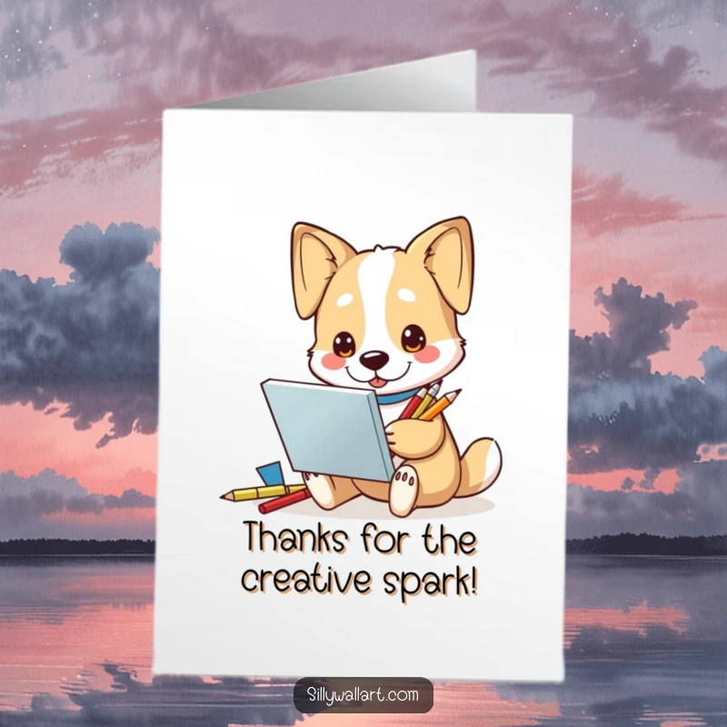 Funny Free Printable Dog Artist Thank You Card: Grateful dog artist offering a heartfelt thank you note.