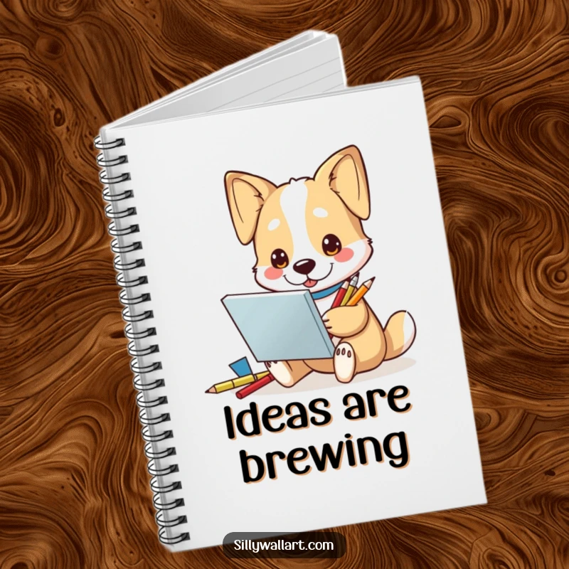 Funny Notebook: An inspired dog artist character with a sketchbook and pencils, ready to capture creative thoughts.