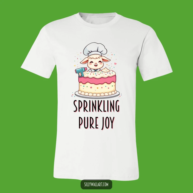 Funny Lamb Chef T-Shirt: Giggling Baker Frosts Cake with Joy!