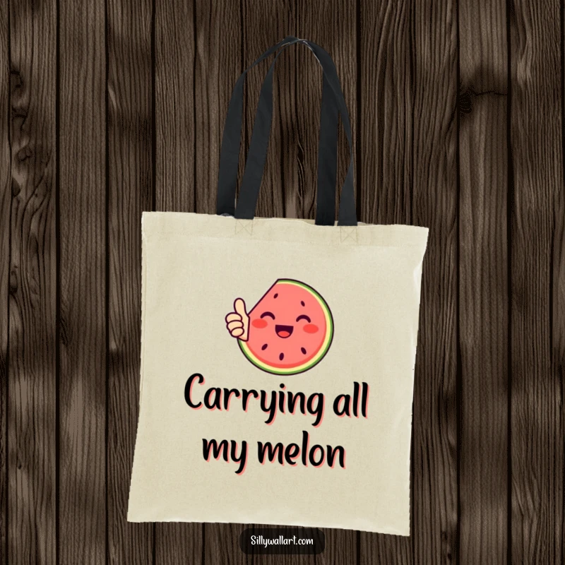 Funny tote bag: A happy slice of watermelon giving a thumbs up, a vibrant and practical accessory.