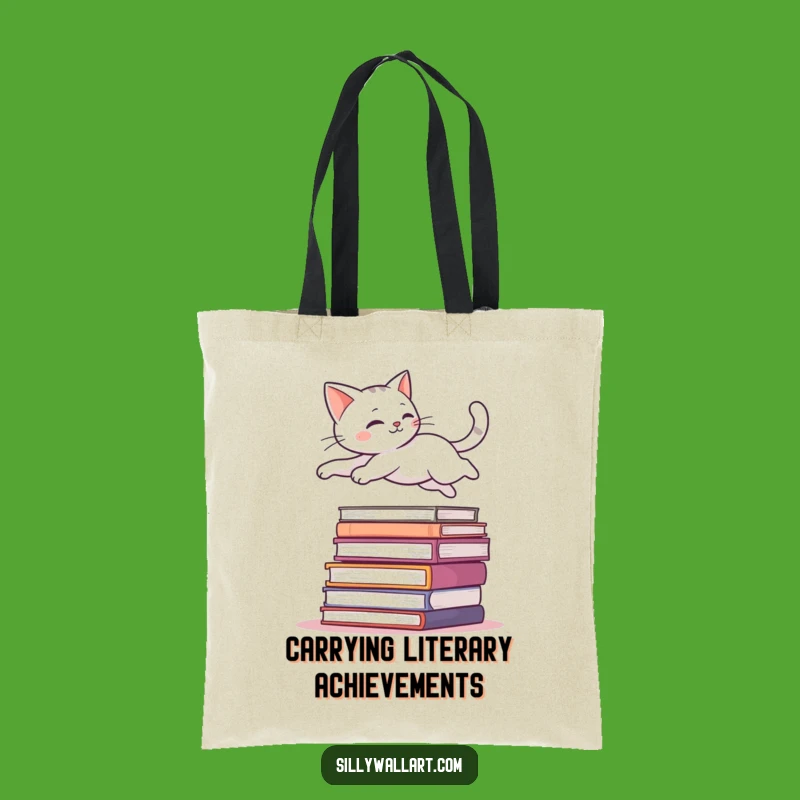 Funny Leaping Cat Tote Bag - Graceful Book Lover Accessory