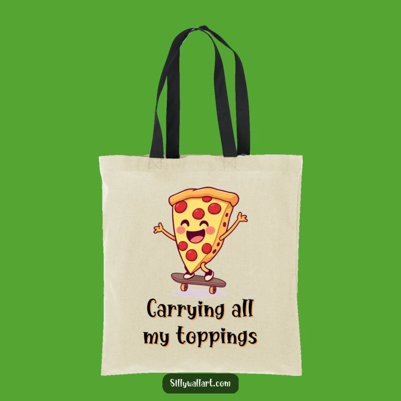 Funny Pizza Skateboarder Tote Bag: Cheerful Slice Carrying Fun for Groceries